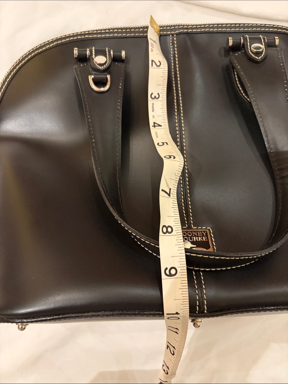 Dooney & Bourke Black Leather Dome Satchel with White Contrast Stitching - Picture 5 of 7